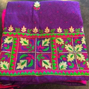 Unstitched Brand New Royal purple Punjabi suit with pink dupatta